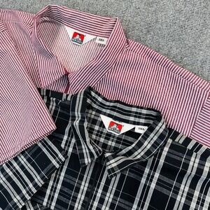 [Lot of 2]Ben Davis Men's 3XL Half Zip Work Shirt Red Stripe Black Plaid Durable
